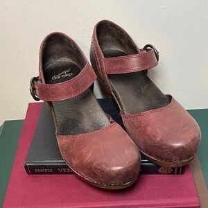 Dansko Burgundy Leather Makenna Mary Jane 90s Academia Chunky Clog Shoes Sz 41